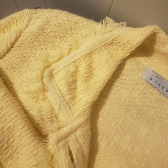 Willow Sz L Yellow Jacket Top Button Long Sleeve Faux Pockets Fringed - Picture 4 of 6